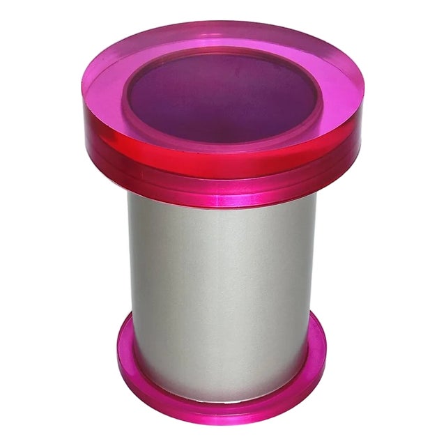 “Lollypop” Contemporary Pink Resin & Steel Stool For Sale