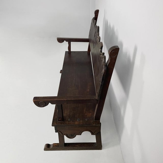 Brown Italian Antique Wooden Bench, 1820s For Sale - Image 8 of 18