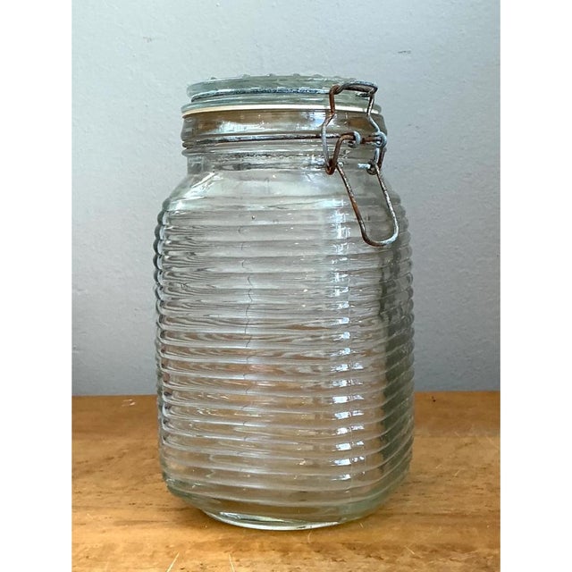 Vintage Ribbed Glass Storage Jar For Sale - Image 9 of 12