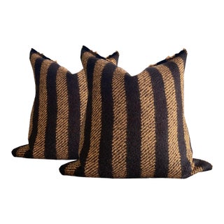 Black and Gold Wool Pillows - a Pair For Sale