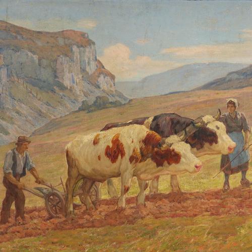 Clovis Terraire, La bourage en Bugey, Oil on Canvas, Framed For Sale - Image 3 of 15