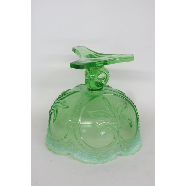Jefferson Glass Beaded Fleur De Lis Green Opalescent Candy Compote Bowl 4568b For Sale - Image 14 of 18