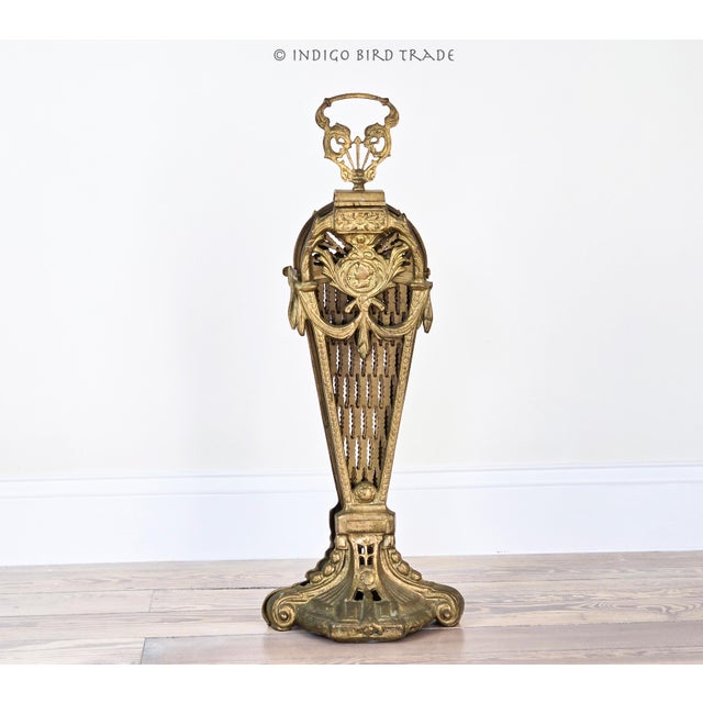 Antique Victorian Cameo Brass Peacock Folding Fan Fireplace Screen For Sale - Image 11 of 11