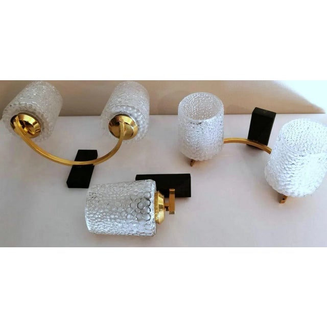 Mid-Century Modern 1957 Arlus Maison Style Three Sconces in Brass and Half Crystal - Set of 3 For Sale - Image 3 of 13