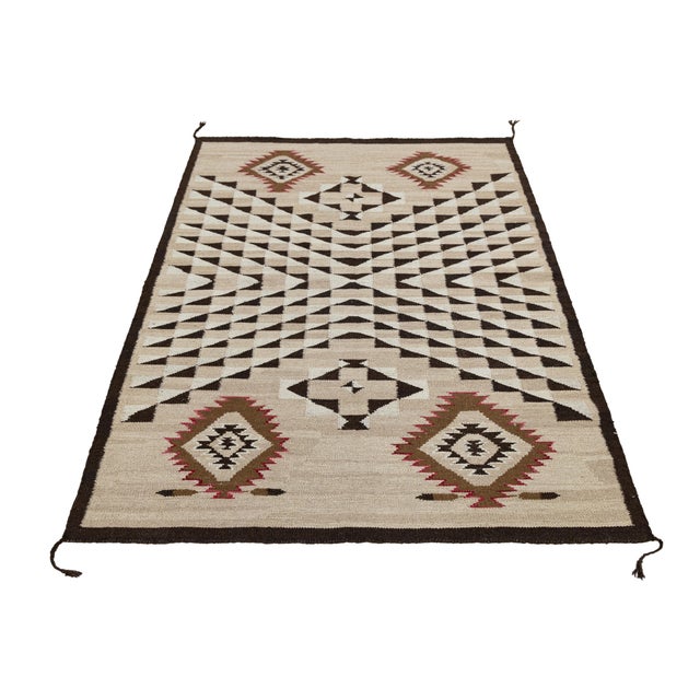 2020s Contemporary Navajo-Style Graphic Geometric Wool Rug Southwestern Flat-Weave For Sale - Image 5 of 10