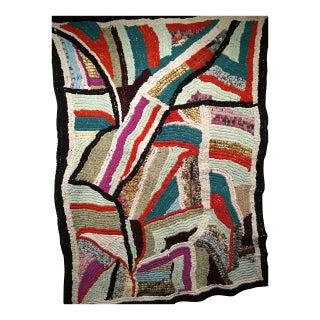 Vintage Moroccan Boucherouite Rug, Handwoven, Mid-Century Modern Abstract Design, 5’ X 7’ For Sale