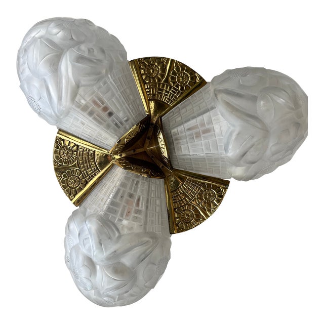 Early 20th Century Emile Galle French Art Deco Frosted Art Glass Chandelier For Sale