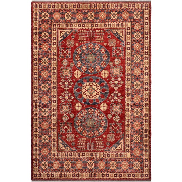 Rustic Super Kazak Red/Blue Wool Rug - 5'3'' X 6'3'' For Sale - Image 10 of 10