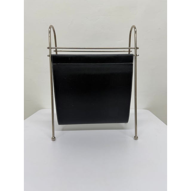Black Mid-Century Leather and Steel Magazine Rack, 1970s For Sale - Image 8 of 13