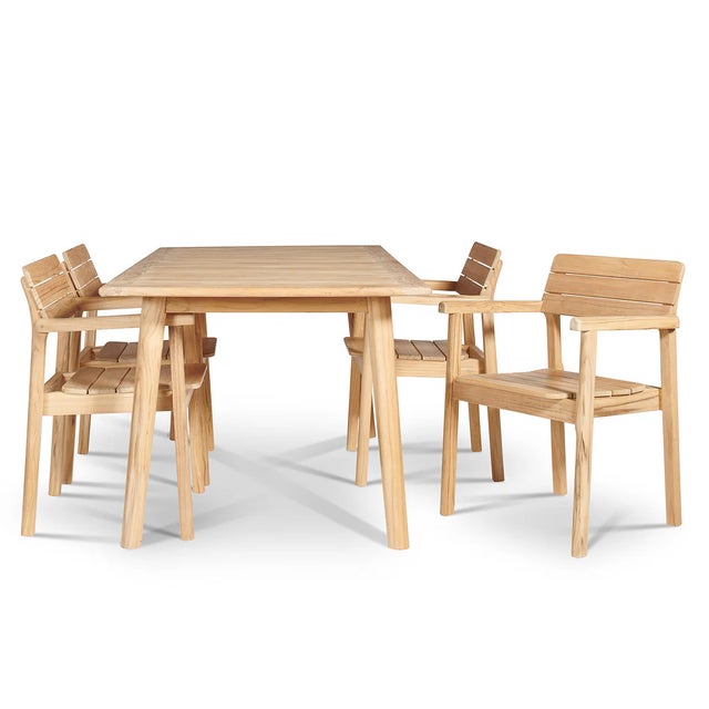 2020s Hi Teak Modern Teak Outdoor Dining Stacking Armchairs - Set of 4 For Sale - Image 5 of 7