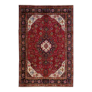 1960s Vintage Persian Tabriz Handmade Medallion Red Wool Rug