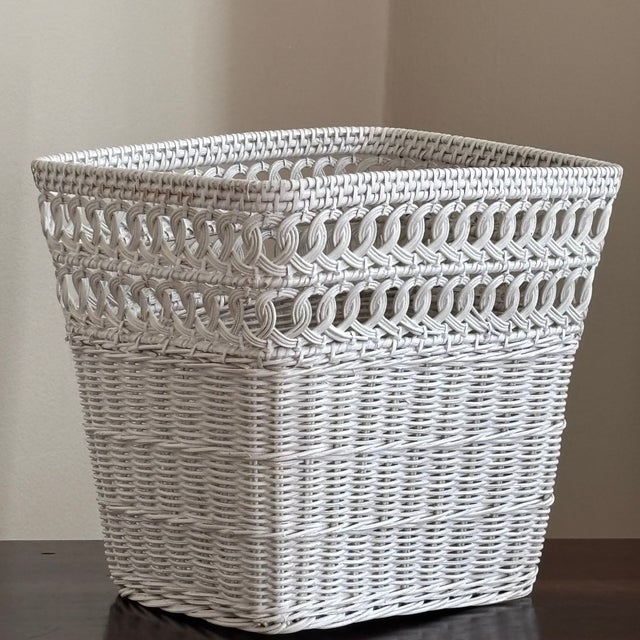 Mid-20th Century Rectangular Boho Wicker Wastepaper Basket For Sale - Image 15 of 18