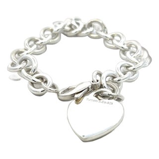 Tiffany & Co Estate Heart Charm Bracelet 7.5" Sterling Silver 35.7g For Sale