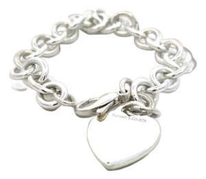 Tiffany & Co Estate Heart Charm Bracelet 7.5" Sterling Silver 35.7g