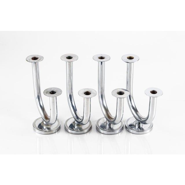 Chrome Art Deco Taurex Chrome Candlestick Holders by Walter Von Nessen for Chase For Sale - Image 8 of 16