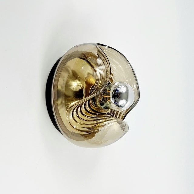 Mid-Century Modern Glass Wave Futura Wall Lamps by Koch & Lowy for Peill & Putzler, Germany, 1970s For Sale - Image 3 of 12