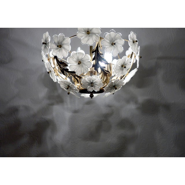 Gilded Metal and Glass Flower 4-Light Chandelier, 1990s For Sale - Image 10 of 12