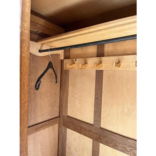 Brown Art Deco Oak Wardrobe with Mirror and Carved Details, 1920s For Sale - Image 8 of 14