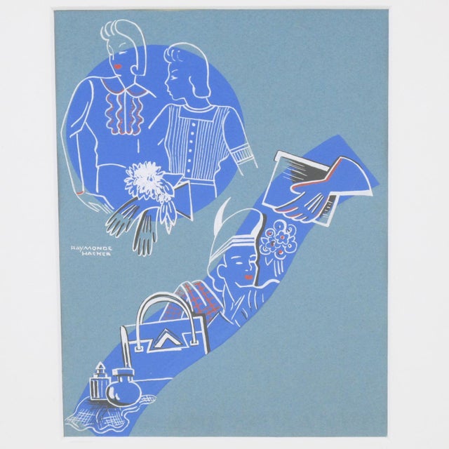 French Art Deco Original Gouache Illustration Drawing by Raymonde Hacker, Circa 1930 For Sale - Image 4 of 13