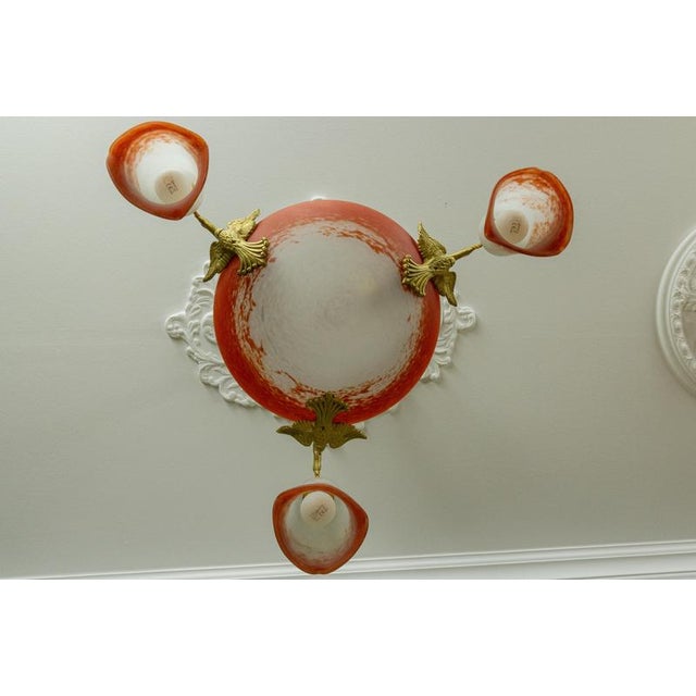 Gold Empire French Red and White Glass and Bronze Chandelier, 1925 For Sale - Image 8 of 18