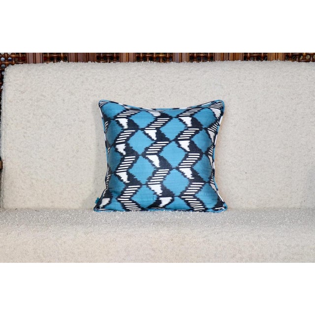 Blue & Black Ikat Pillow For Sale - Image 4 of 5