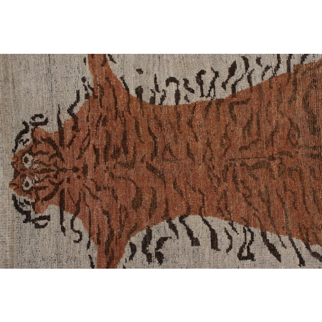 Indian Rug & Kilim Tiger Skin Style Rug in Orange, Gray Pictorial, 8x9 For Sale - Image 3 of 6