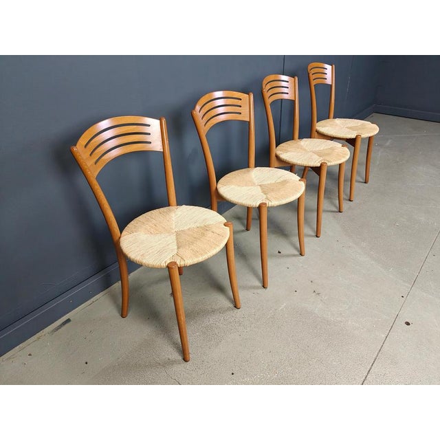 Wood Vintage Italian Bistro and Papercord Dining Chairs, 1980s, Set of 4 For Sale - Image 7 of 13