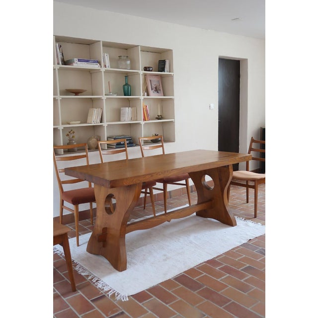 1960s French Brutalist Dining Table in Wood with Sculpted Sledge Base, 1960s For Sale - Image 5 of 13