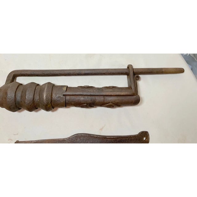 Early 18th Century Huge Rare Antique 18th Century Nepal Tibet Wrought Iron Temple Door Lock 1700's For Sale - Image 5 of 12