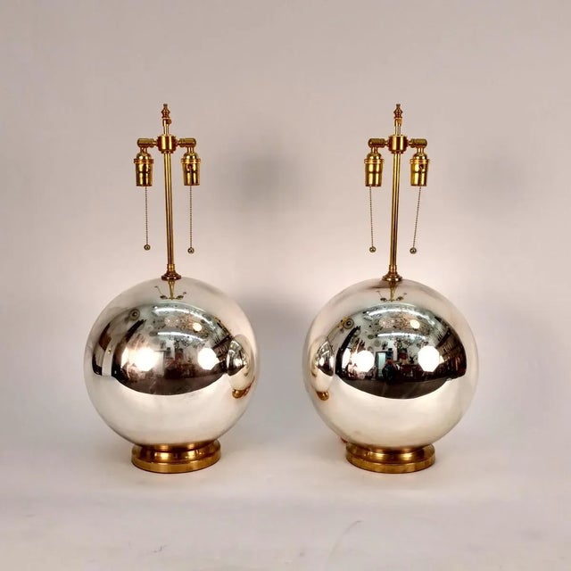 Large Mercury Glass Ball Lamps - A Pair For Sale In New York - Image 6 of 7