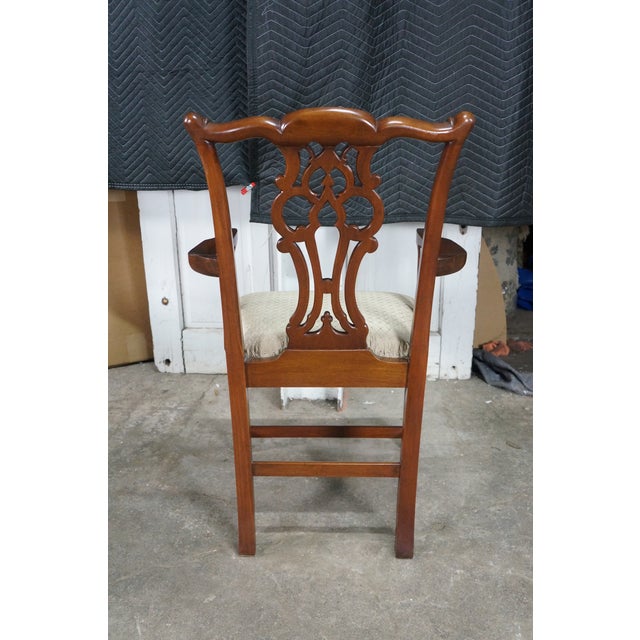 2 Late 20th Century Maitland Smith Chippendale Pierced Mahogany Dining Arm Chairs Silk Seats Pair For Sale - Image 15 of 18