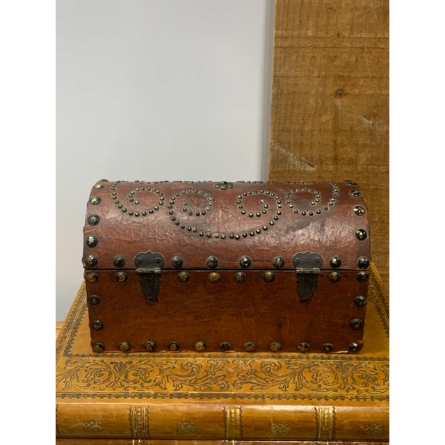 Mid 20th Century Vintage Spanish Leather Chest With Dome-Top & Brass Fittings For Sale - Image 4 of 6