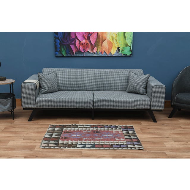 REd Brown Colorful Small Vintage Turkish Kilim Rug For Sale - Image 9 of 11