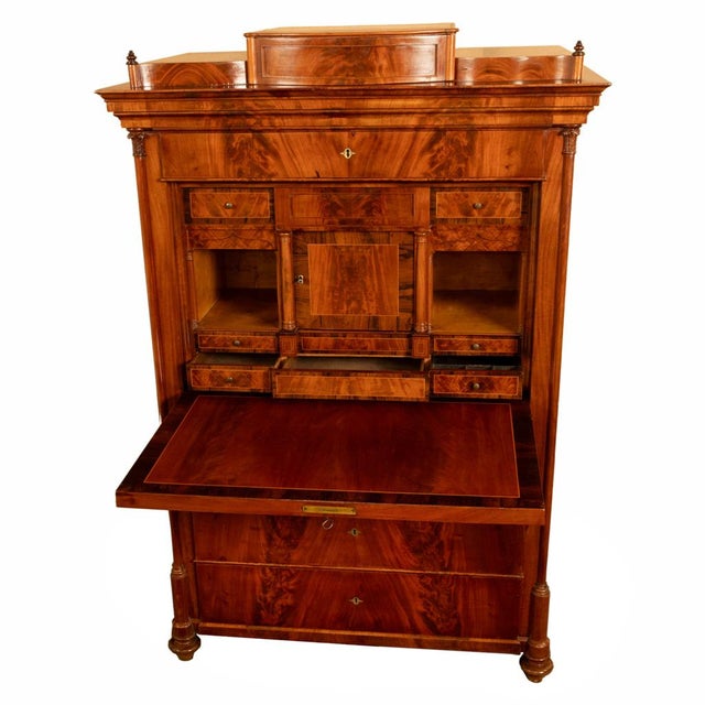 Antique Austrian Flame Mahogany Inlaid Rosewood Biedermeier Secretary Chest 1820 For Sale - Image 14 of 17