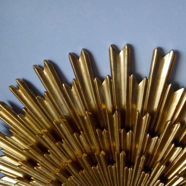 Wood Large Gilded Triple Layered Sunburst Mirror, Spain, 1950s For Sale - Image 7 of 13