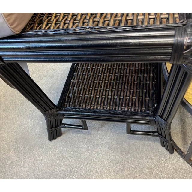 Wood Black Enameled Rattan Wicker Ottoman. Coordinates With Listed Black Rattan Chairs. For Sale - Image 7 of 7