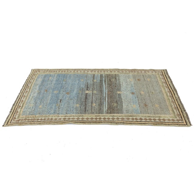 Textile 3x7 Modern Hand-Knotted Gabbeh Wool Rug - Blue & Slate Grey Minimalist Tribal For Sale - Image 7 of 8