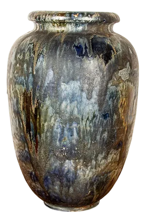 Large Art Deco Vase in Glazed and Iridescent Blue Stoneware by Roger Guérin, 1930s