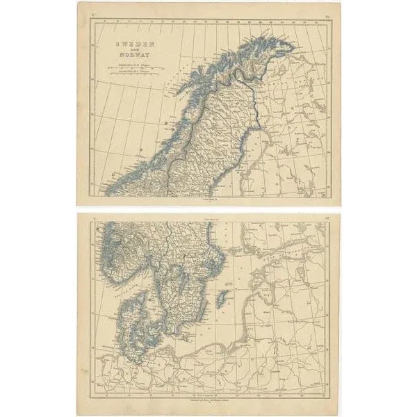 Antique Map of Sweden and Norway by Lowry, 1852, Set of 2 For Sale - Image 4 of 5
