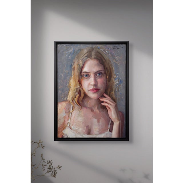 Early 21st Century Waiting Patiently by Matt Talbert | Oil on Panel Portrait of a young woman with long hair. For Sale - Image 5 of 5