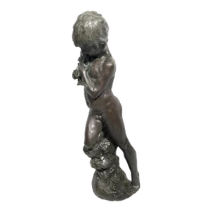 Early 20th Century Large Garden Bronze Fountain of Young Boy With Fish