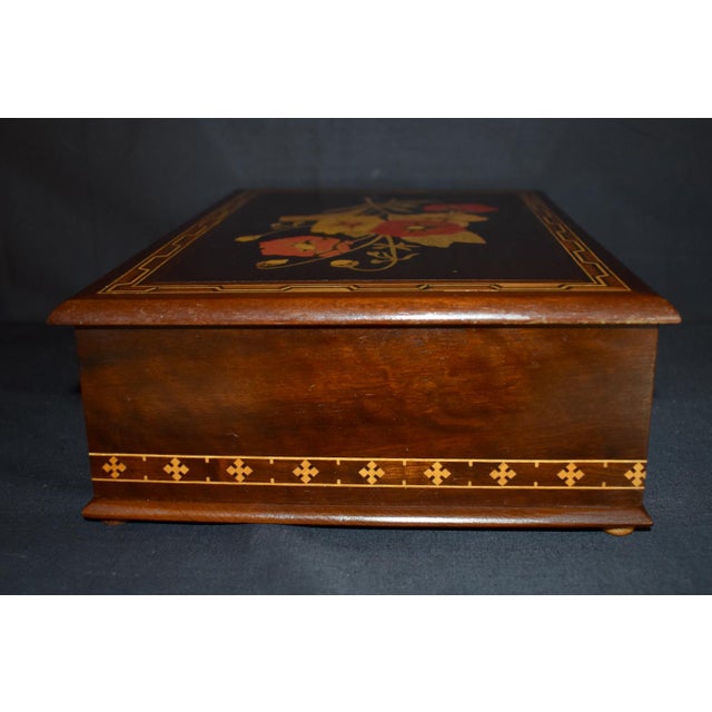Wooden Inlaid Jewelry Box Vintage Henrique Michels Inlaid Floral Marquetry For Sale - Image 12 of 16
