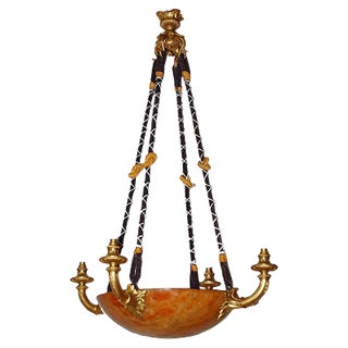 Antique Gilt Bronze and Alabaster Chandelier For Sale
