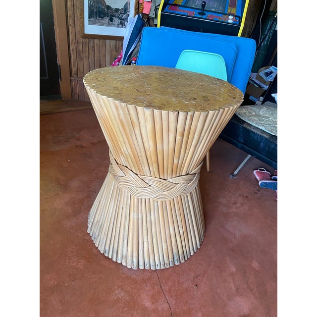 Vintage McGuire Style Bamboo Rattan Wood Sheath of Wheat Coffee Table For Sale - Image 11 of 11