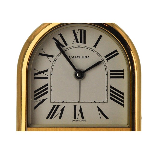 Red 18CT Gold Plated Cased Romane Pendulette Quartz Alarm Clock by Cartier, Paris, 1980s For Sale - Image 8 of 13