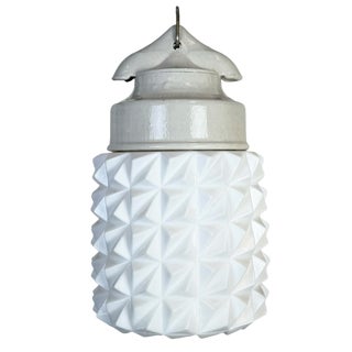 Vintage White Porcelain Pendant Light, 1970s For Sale