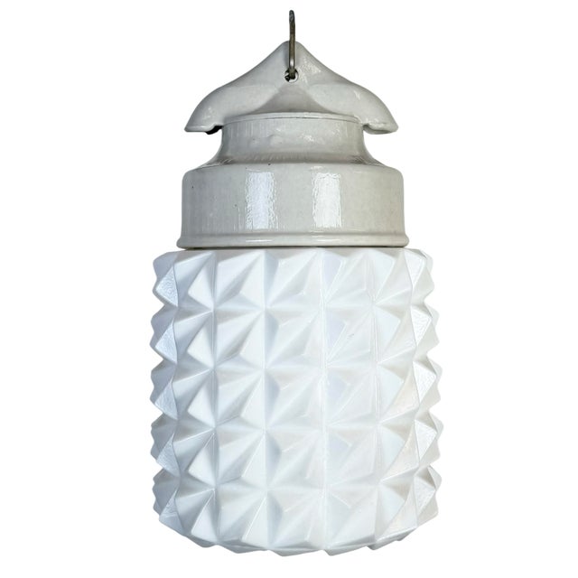 Vintage White Porcelain Pendant Light, 1970s For Sale