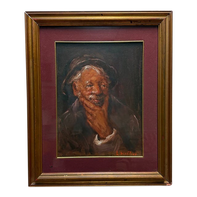 Mid-Century Modern Expressionist Oil Portrait Study by L. Schellino For Sale