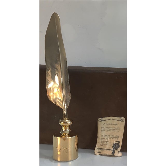 Vintage Gilt Gold Solid Brass Quill Pen and Inkwell Set For Sale - Image 4 of 10