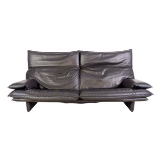 Vintage Italian 2-Seater Sofa in Black Leather, 1980s For Sale